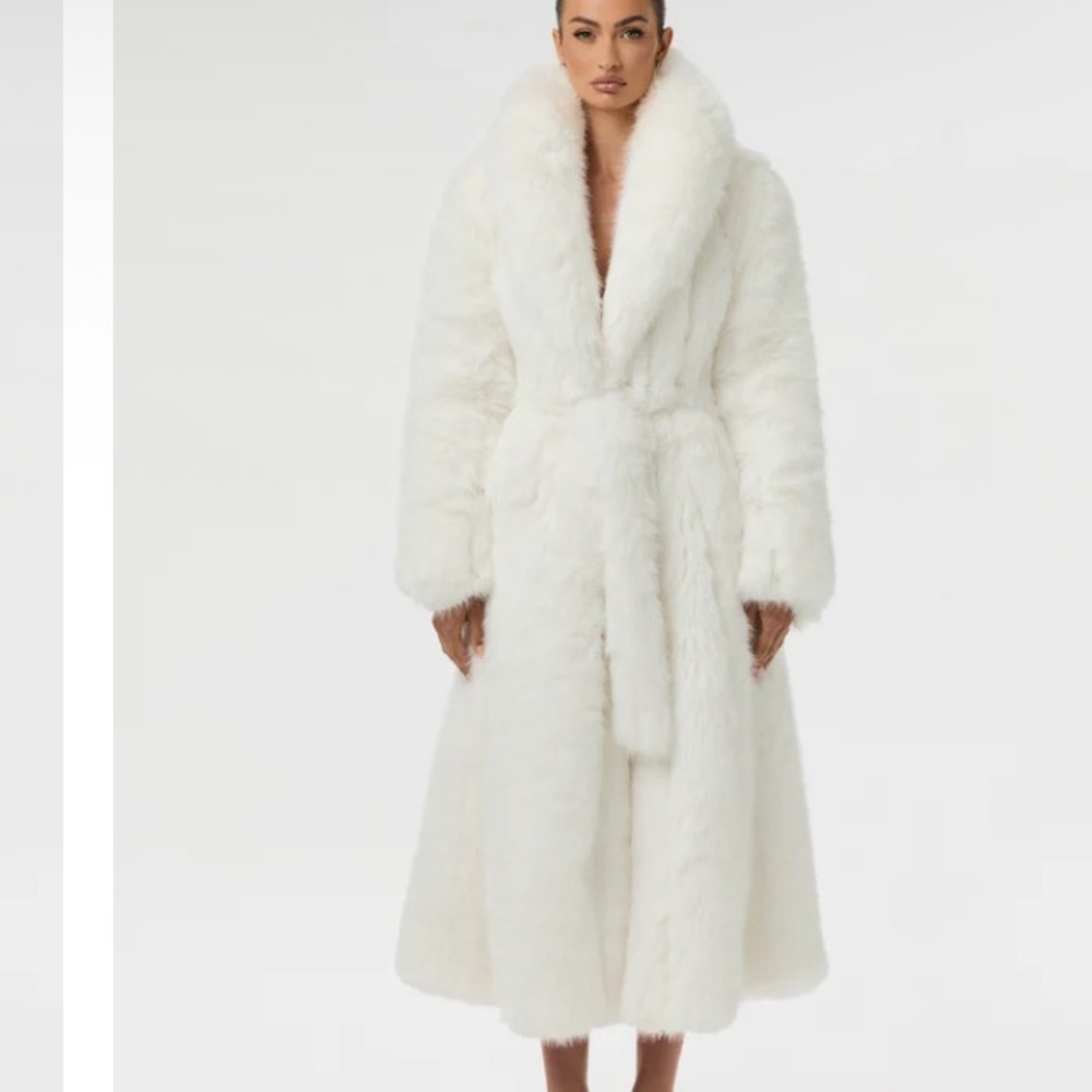 naked wardrobe Long White Faux Fur Coat